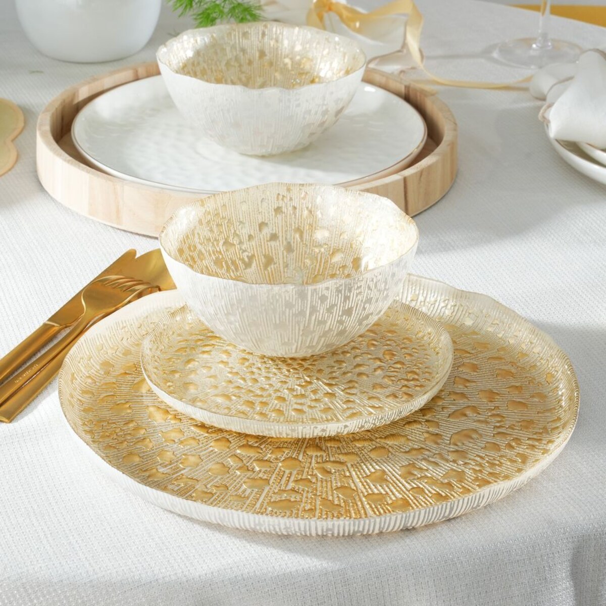 Talerz do ciasta szklany 29 cm CASTELLO GOLD