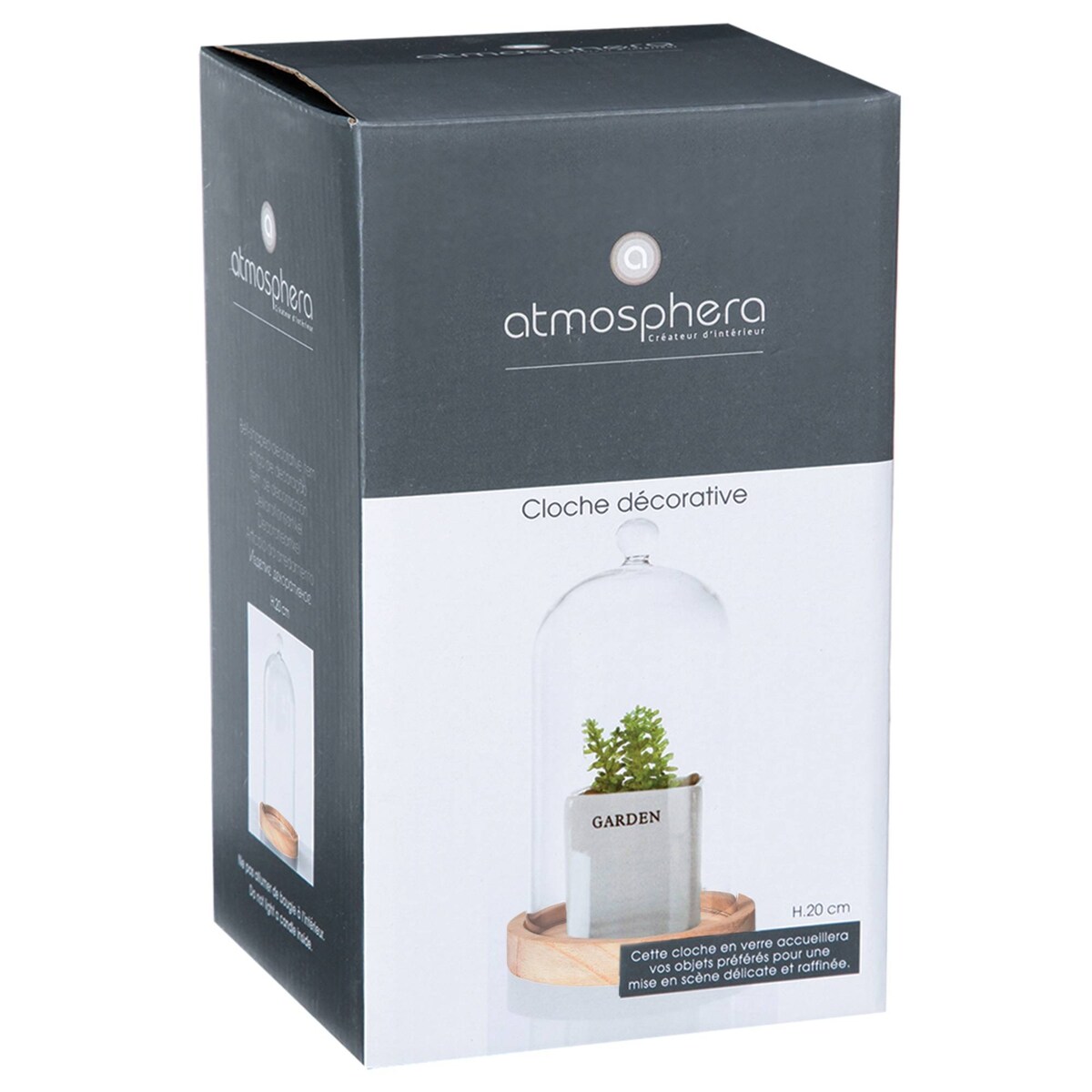 Szklana kopuła na drewnianej podstawie, Ø 12 cm