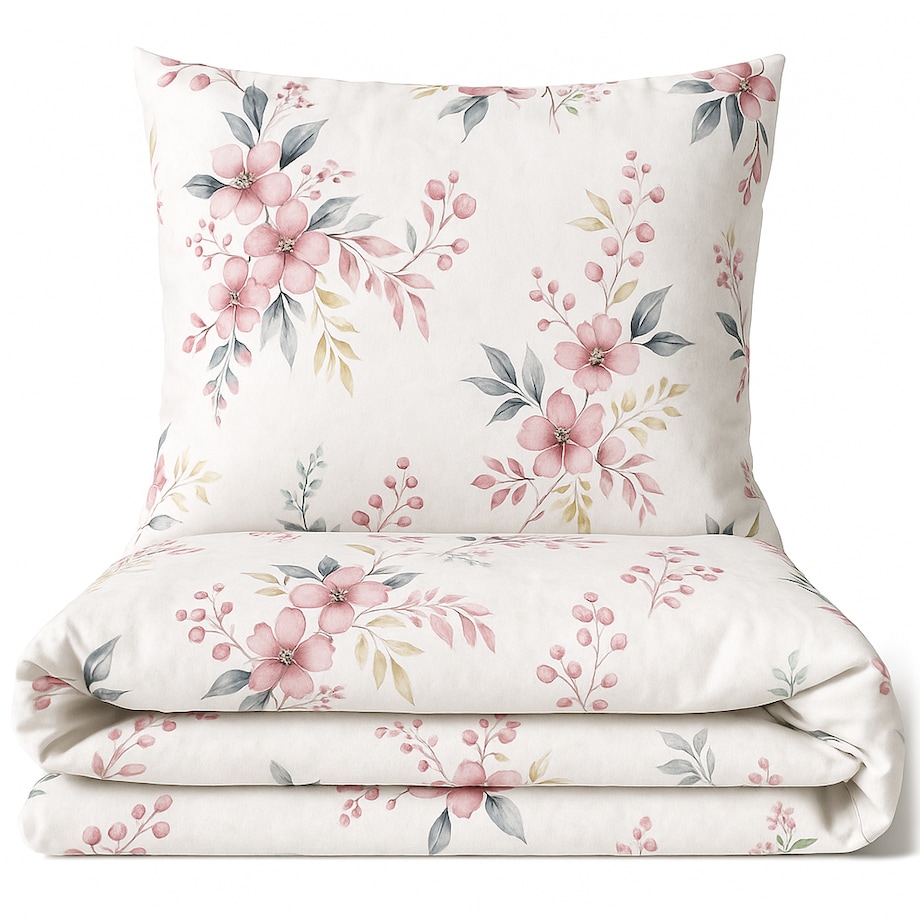 Pościel bawełniana satynowa 200x220 cm POLSKA Kwitnąca Wiśnia biała