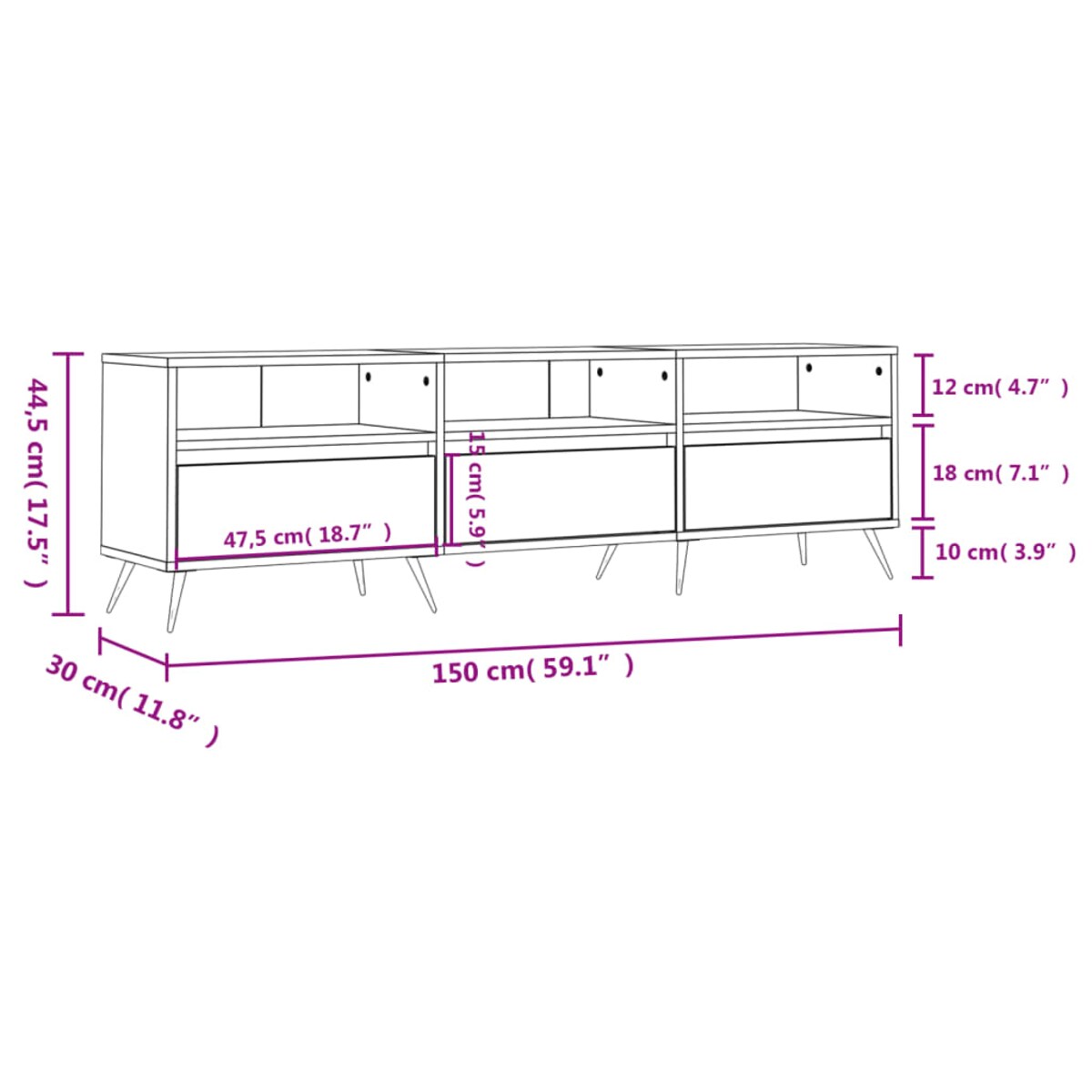 vidaXL Szafka pod TV, czarna, 150x30x44,5 cm, materiał drewnopochodny