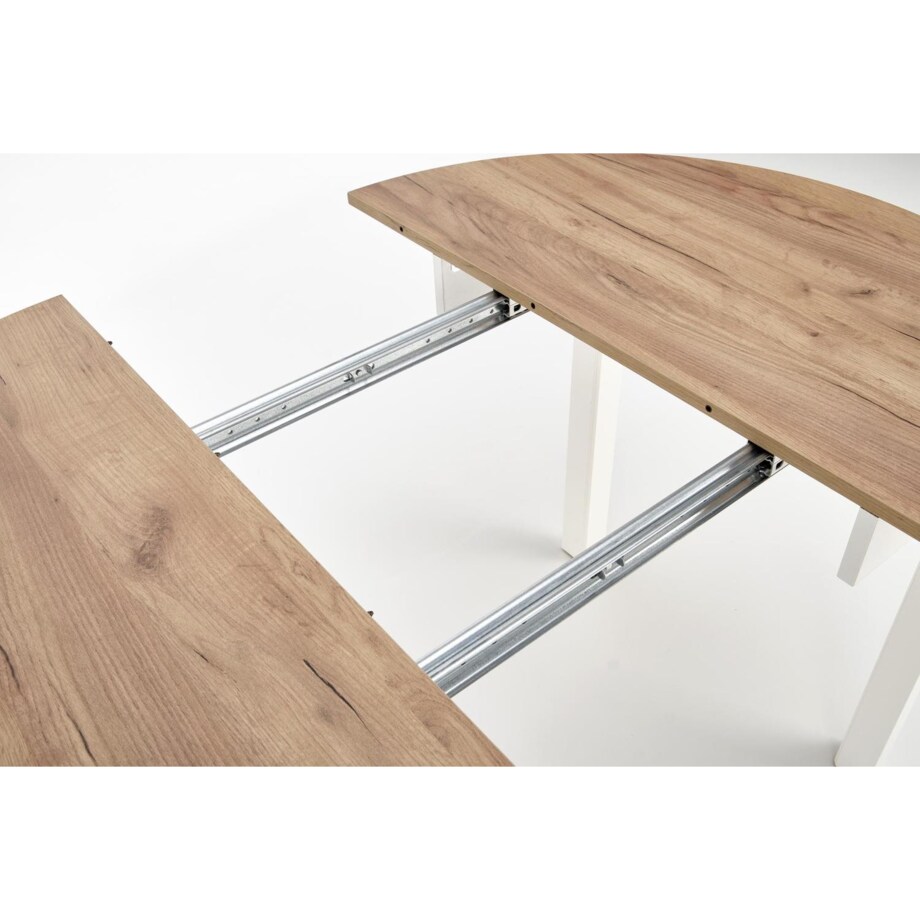STÓŁ ROZKŁADANY Nigo OKRĄGŁY dąb craft/biel FORNIR MDF