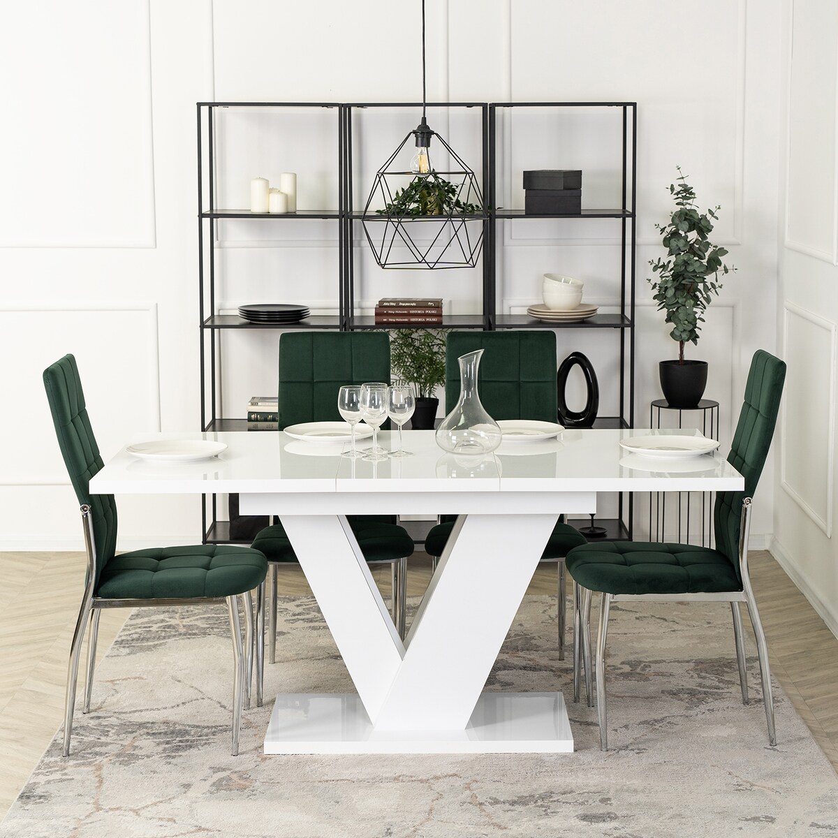 Krzesło Tapicerowane Do Jadalni Salonu Kuchenne Zielone Welur Chrom MOLLY