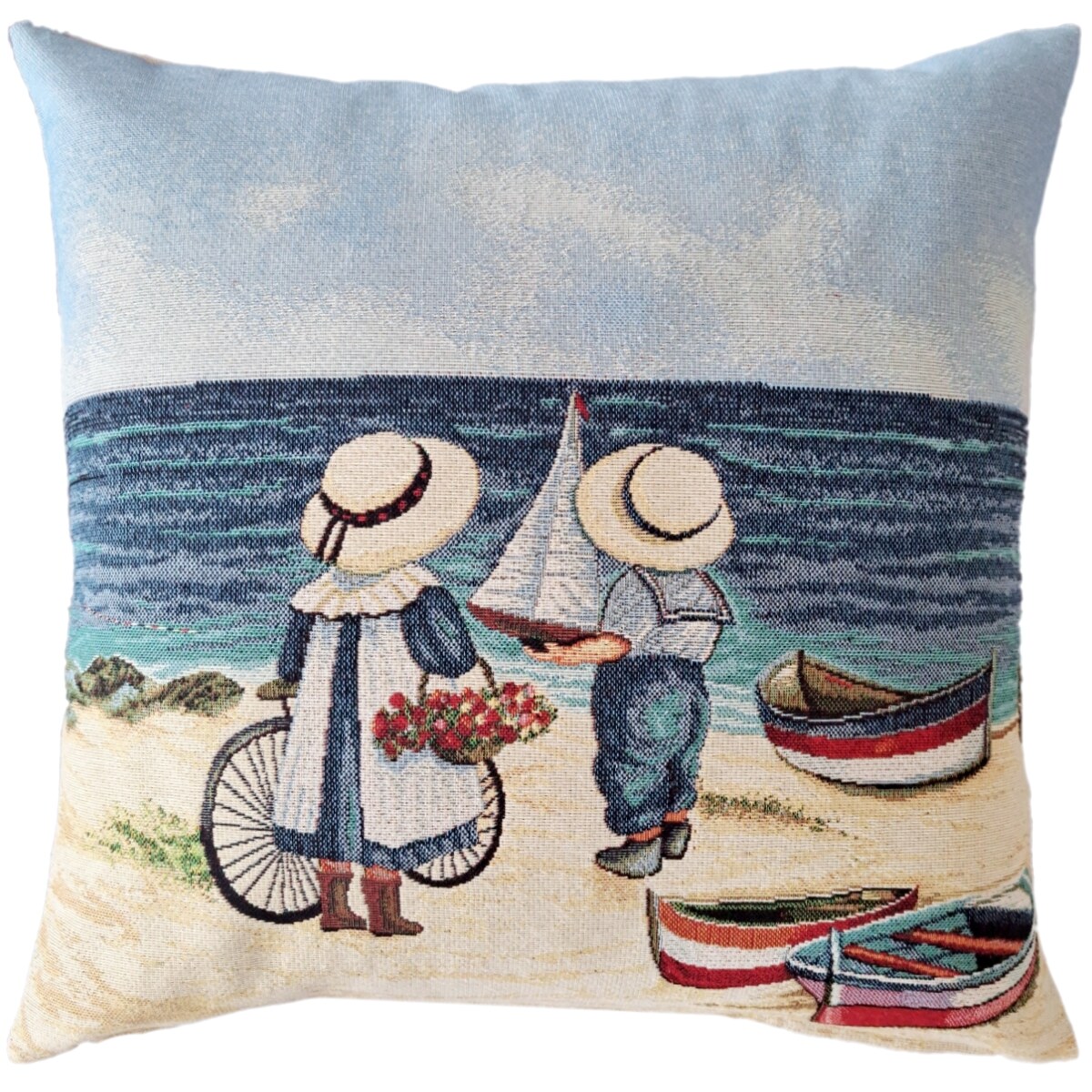 Poszewka Na Poduszkę Jasiek 45X45 Cm Żakardowa Dekoracyjna Ozobna Plaża