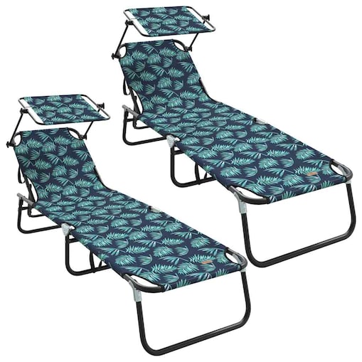 vidaXL Składany leżak z poduszką 2 pcs Zielony 56 x 190 x 81cm tkanina