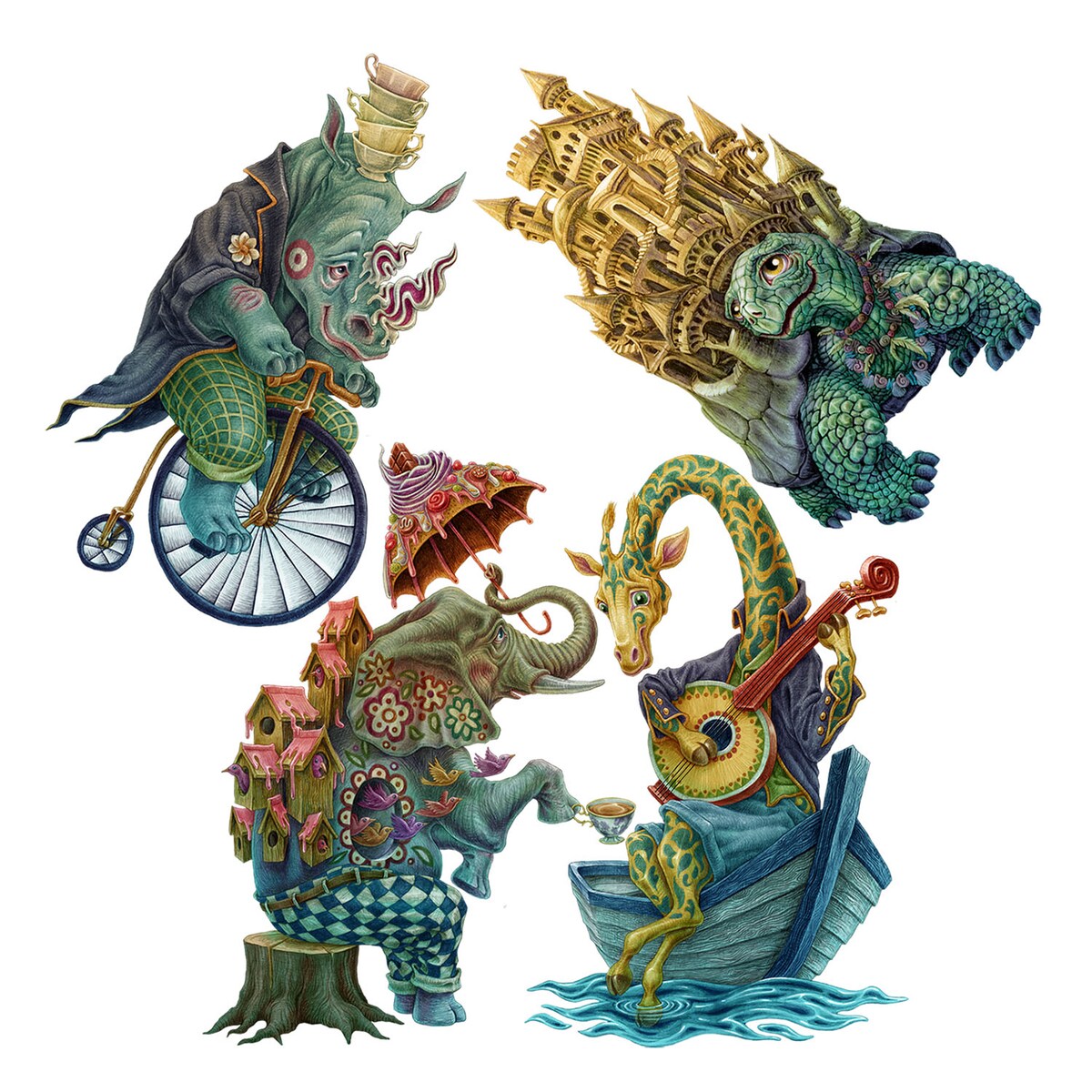 Zestaw naklejek na ścianę, Bajkowe stworzenia, 130cm