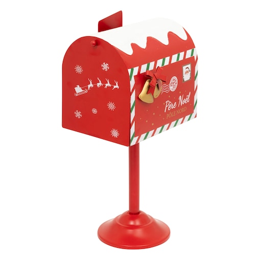 Metalowa skrzynka na listy do Mikołaja, na słupku, 32 cm, kolor czerwony
