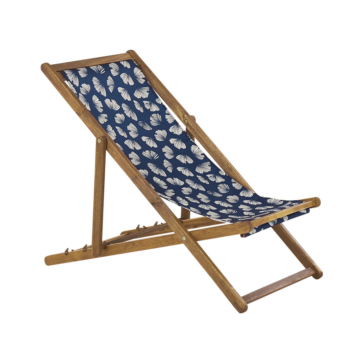 Zestaw 2 leżaków ogrodowych jasne drewno akacjowe wzór w kwiaty ciemnoniebieski ANZIO