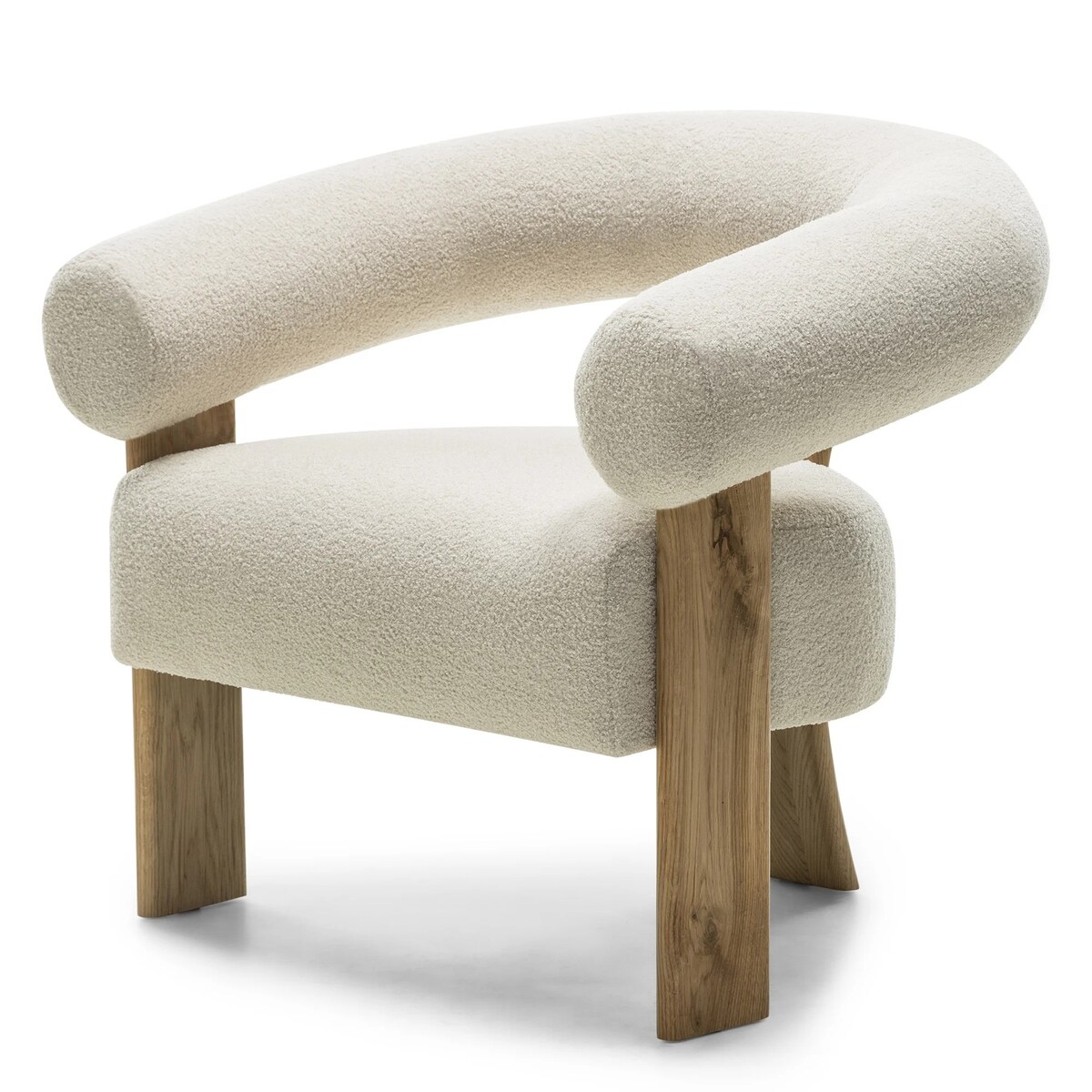 Fotel wypoczynkowy jasnobeżowy bouclé/dąb Ilady