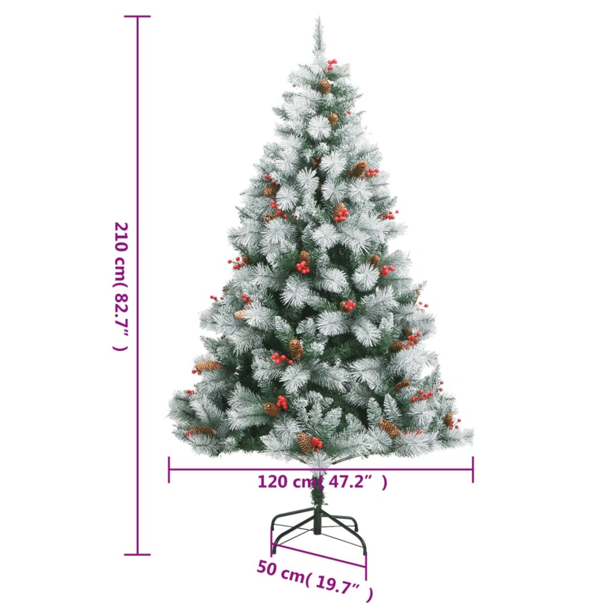 vidaXL Sztuczna choinka na zawiasach, z szyszkami i jagodami, 210 cm
