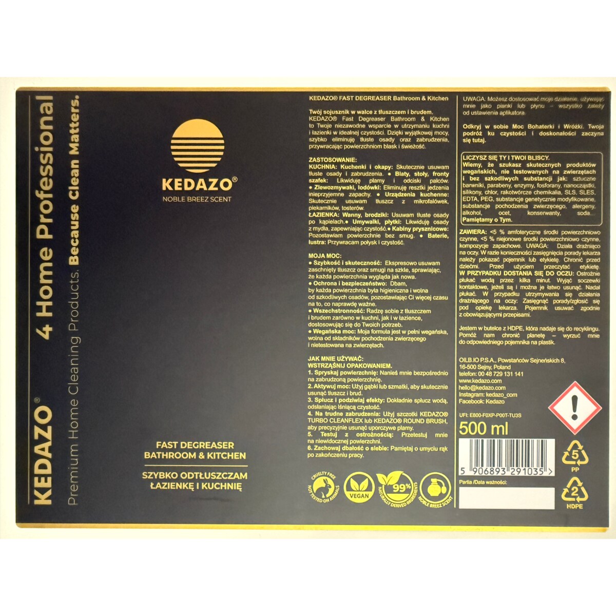 Płyn do odtłuszczania kuchni i łazienki -KEDAZO Fast Degreaser — szybki, skuteczny odtłuszczacz do kuchni i łazienki.