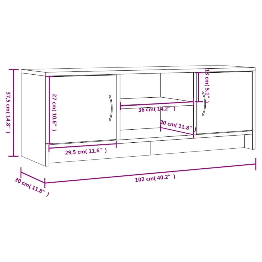 vidaXL Szafka pod telewizor, dąb sonoma, 102x30x37,5 cm