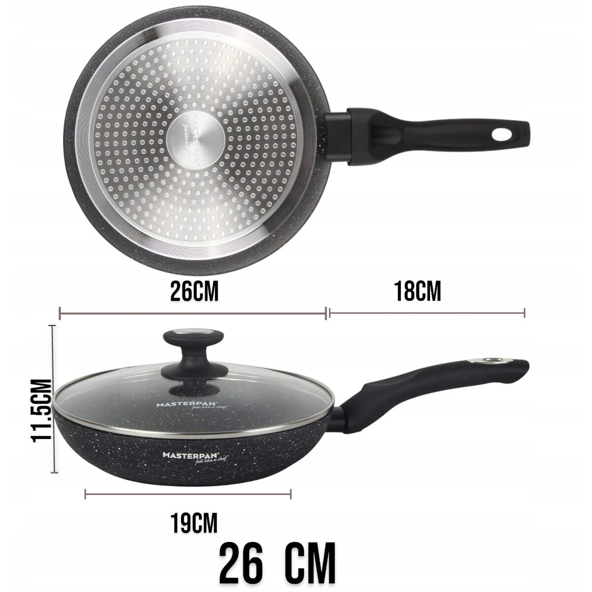 Patelnia Granitowa Pokrywka 26 Cm Plaster Miodu Indukcja Gaz 2.0L Wysoka 5.0