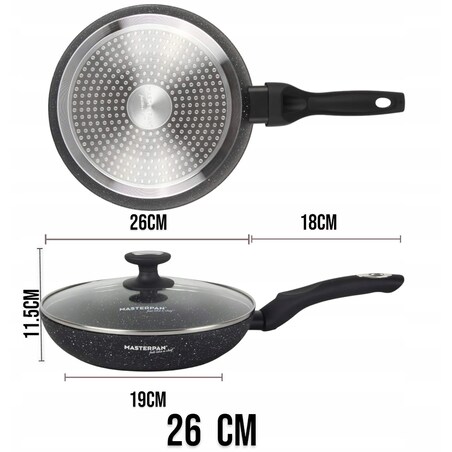 Patelnia Granitowa Pokrywka 26 Cm Plaster Miodu Indukcja Gaz 2.0L Wysoka 5.0