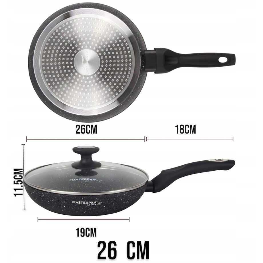 Patelnia Granitowa Pokrywka 26 Cm Plaster Miodu Indukcja Gaz 2.0L Wysoka 5.0