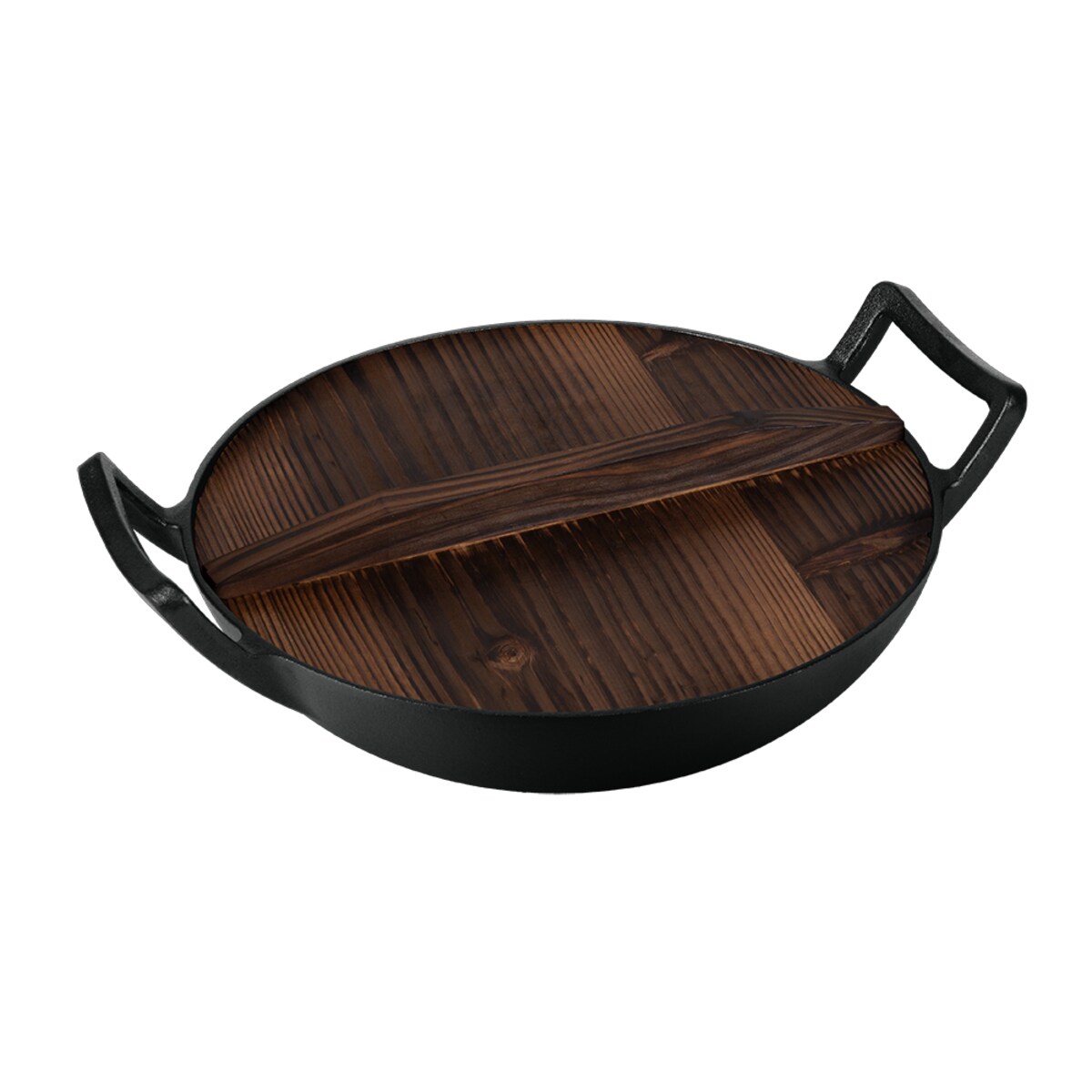 Wok żeliwny z drewnianą pokrywką 30 cm BerlingerHaus BH-6537