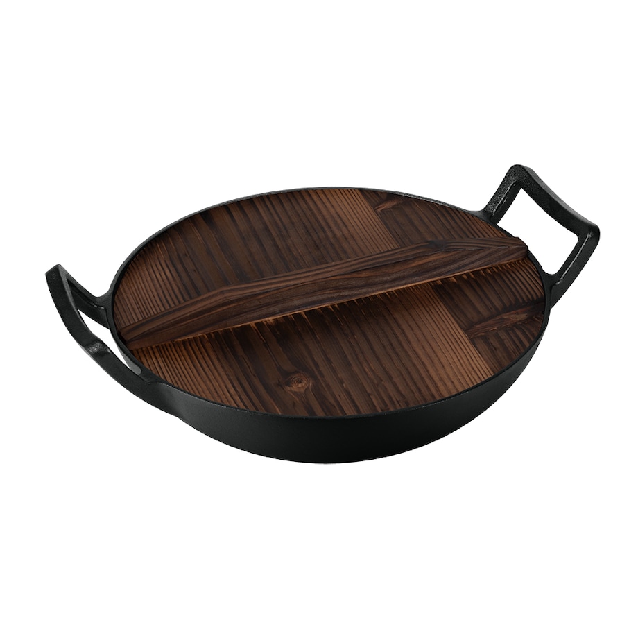 Wok żeliwny z drewnianą pokrywką 30 cm BerlingerHaus BH-6537