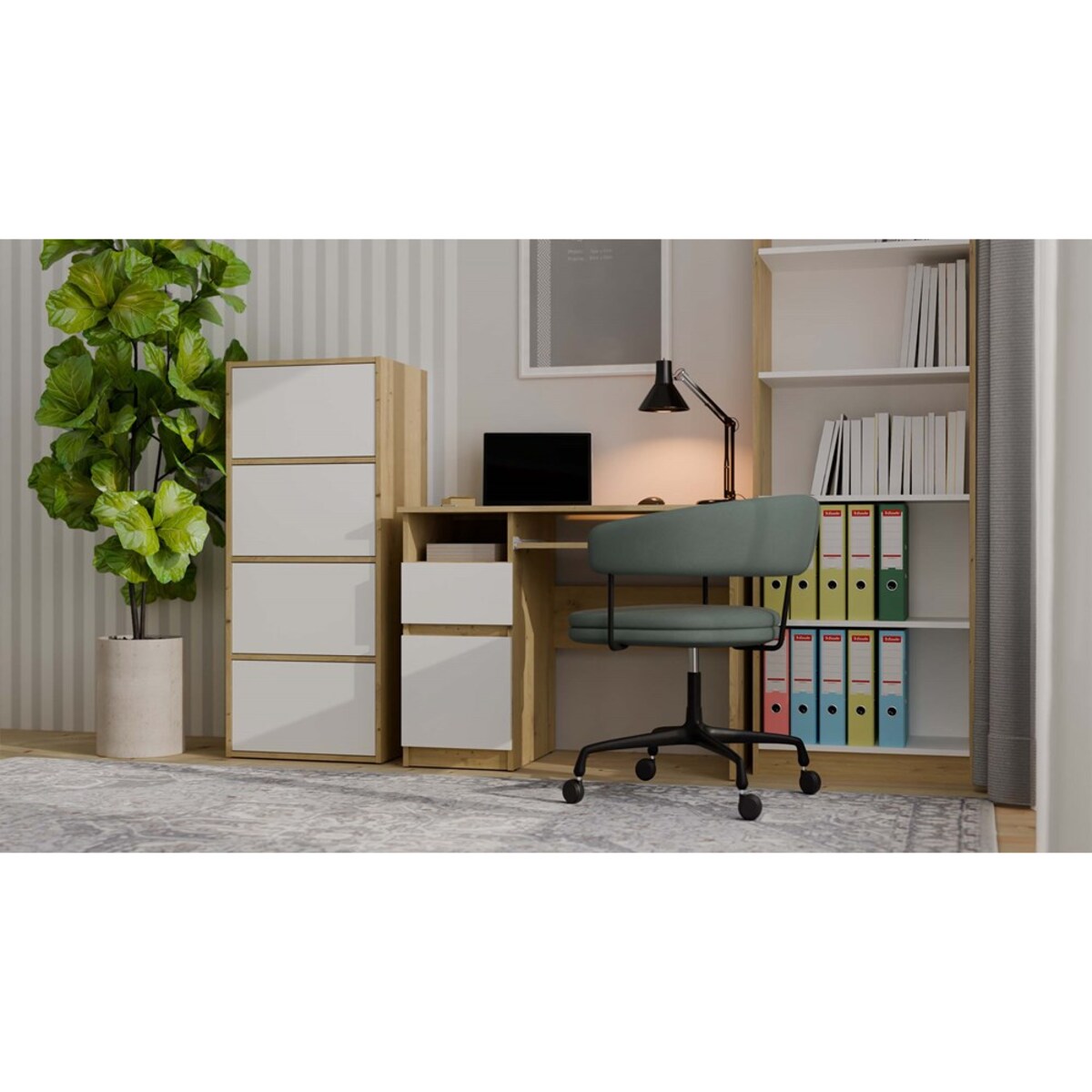 Komoda ALMA Front Biel Korpus Dąb Artisan