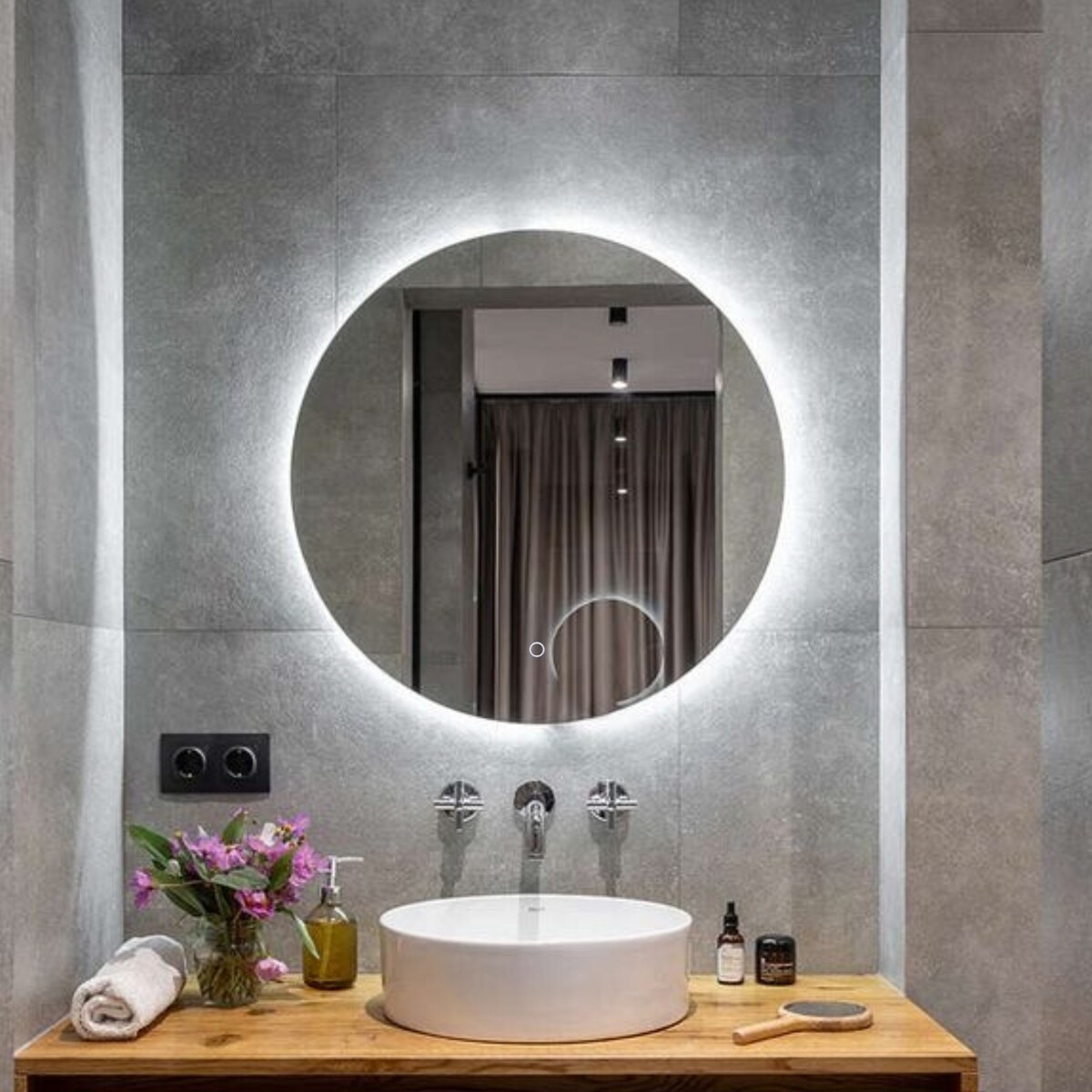 Lustro podświetlane LED okrągłe 80cm trzy barwy dotykowe