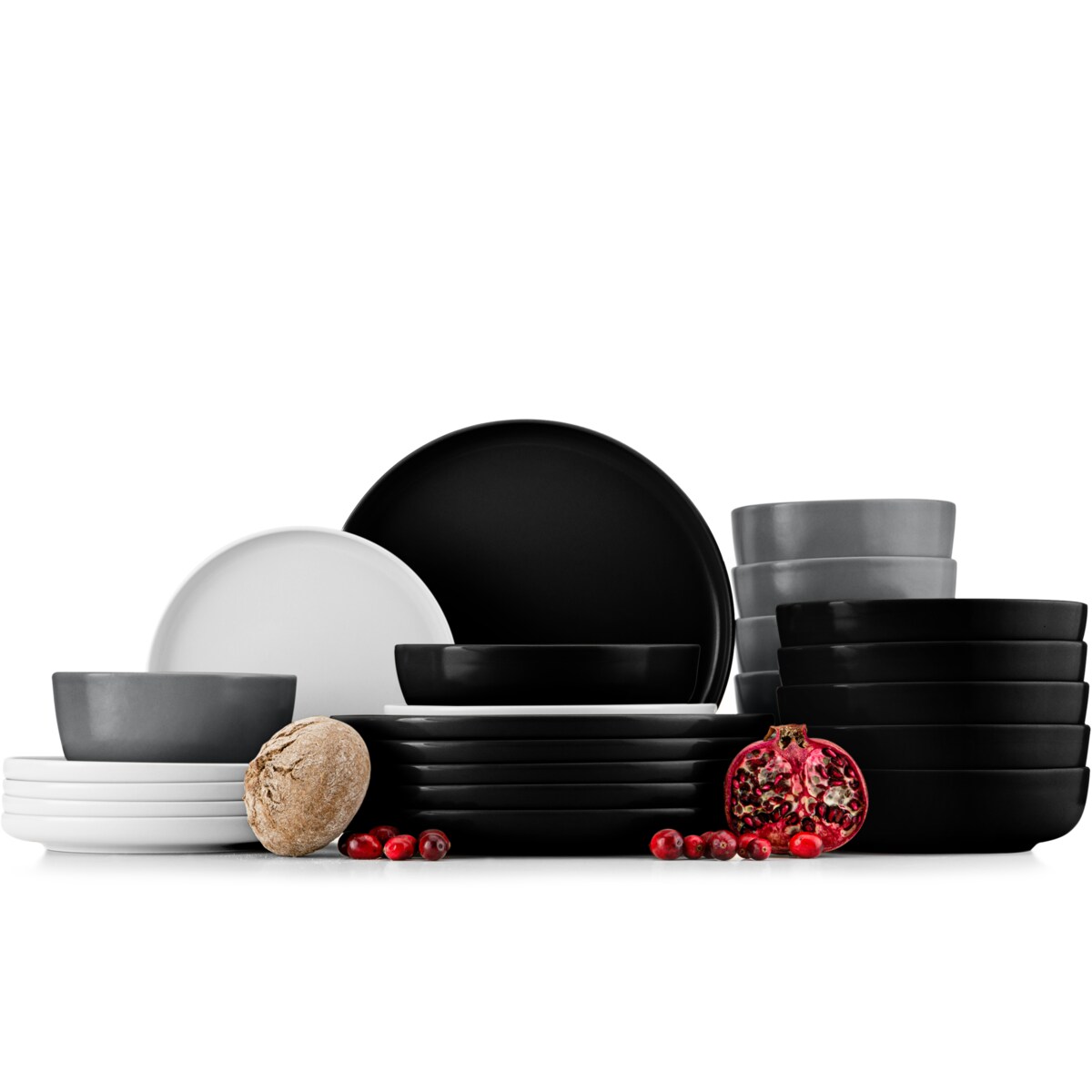 KONSIMO VICTO Zestaw obiadowy 6-osobowy czarny/biały/szary/czarne (24 elementy)