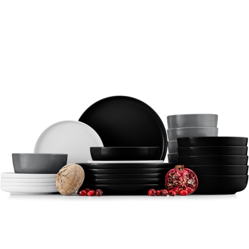 KONSIMO VICTO Zestaw obiadowy 6-osobowy czarny/biały/szary/czarne (24 elementy)