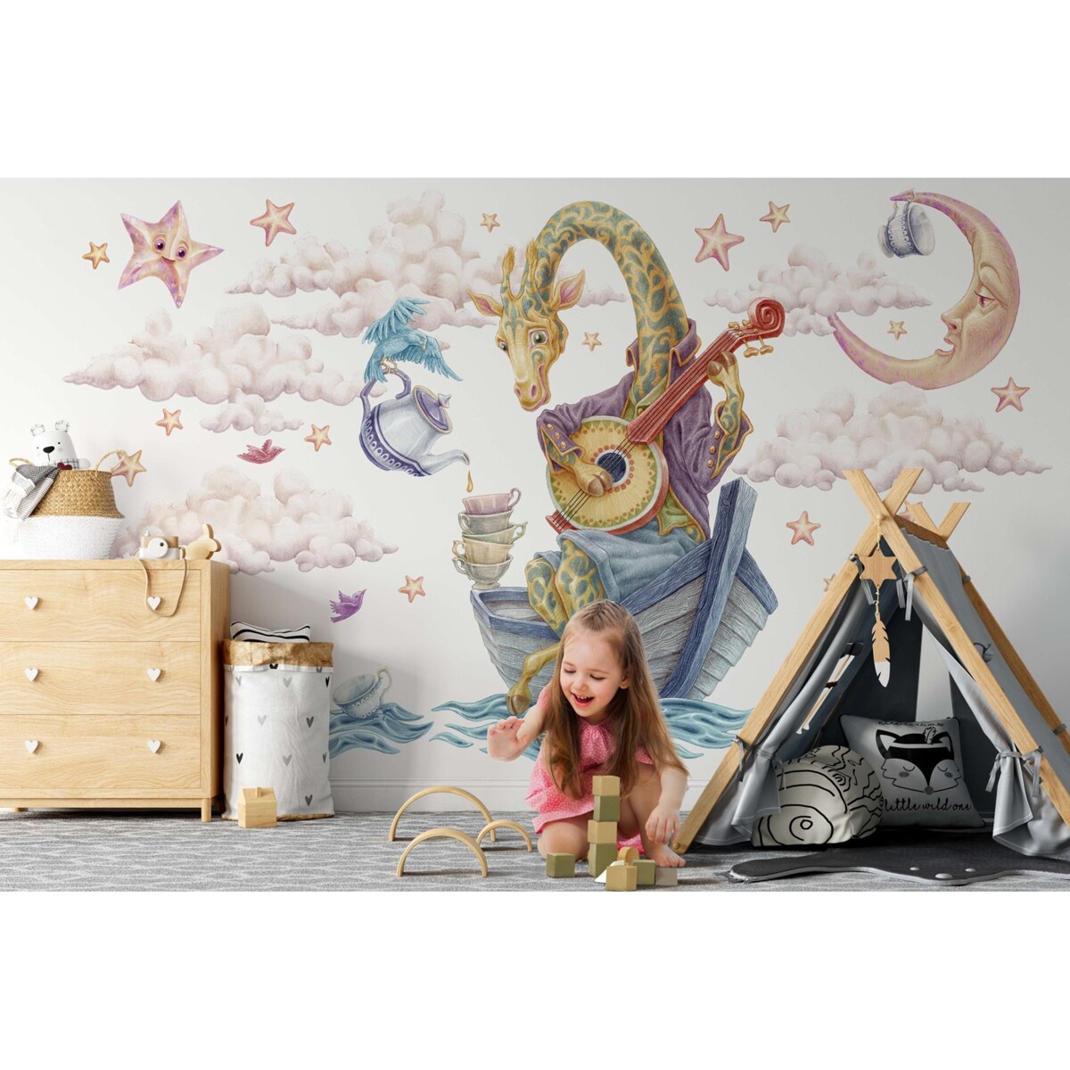 Zestaw naklejek na ścianę, Pastelowe zwierzęta z bajki - żyrafa, 130cm