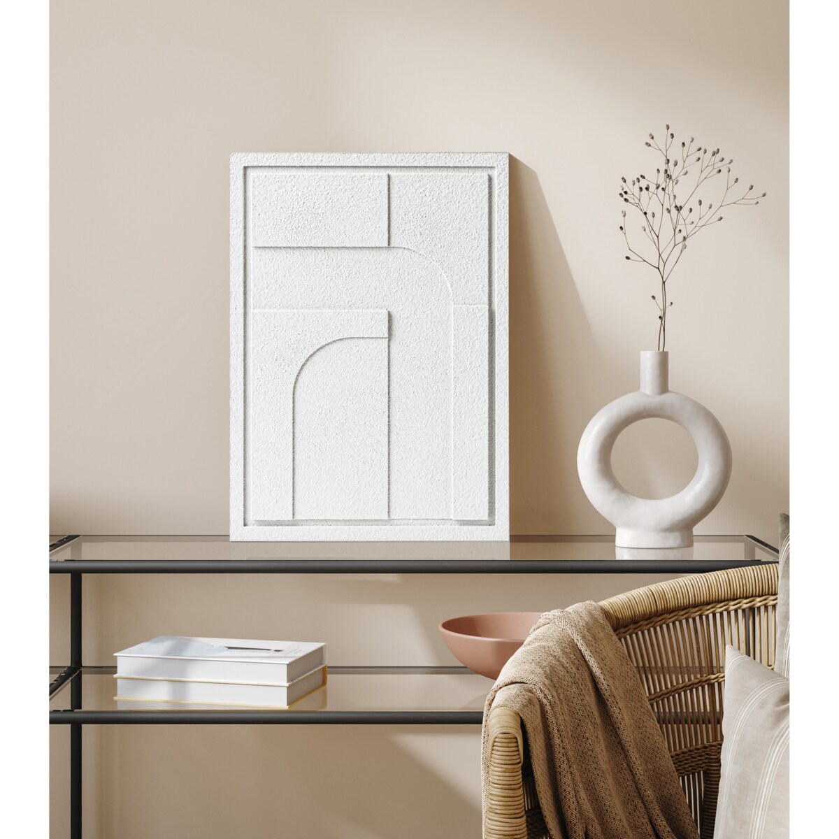 Obraz 3D 50x70cm Geometric IV – Dekoracja Ścienna z Tynku Naturalnego, Bianco Minimalistyczny Relief