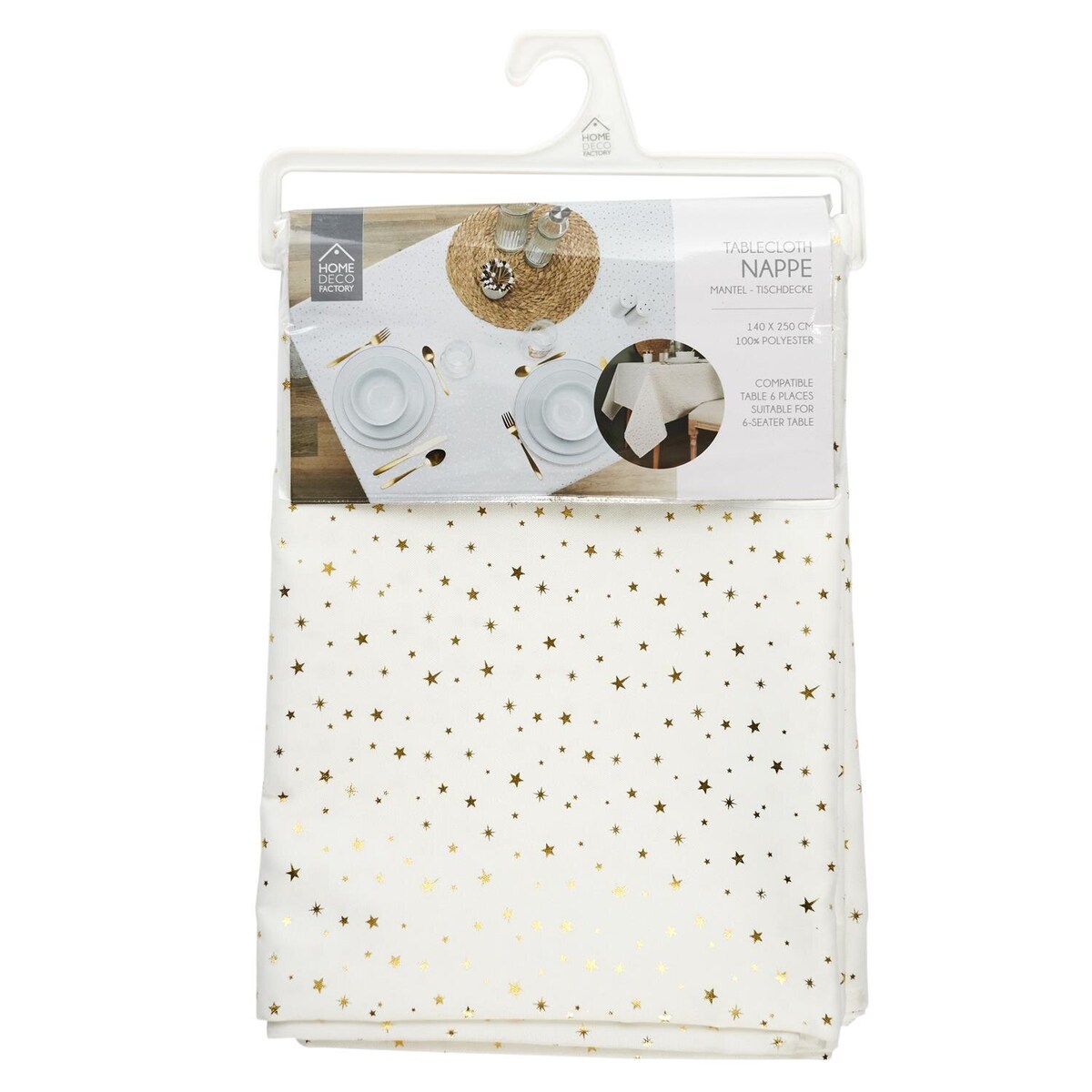 OBRUS 140x250 cm Star Dore Z POLIESTRU biały w złote wzory