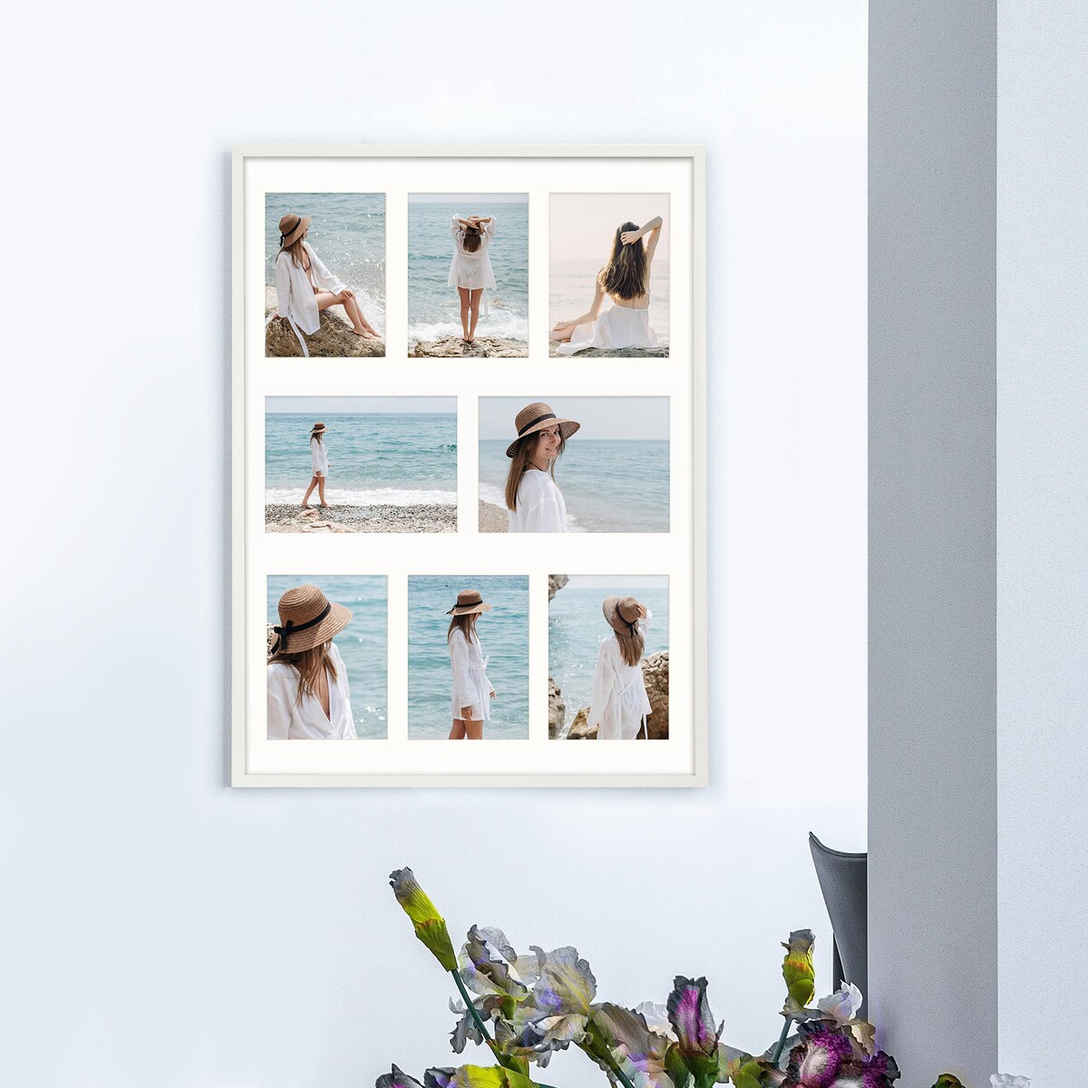 Ramka na zdjęcia 8 zdjęć 13x18 i 15x21 cm biała foto galeria 50x70 cm FRAMAI®