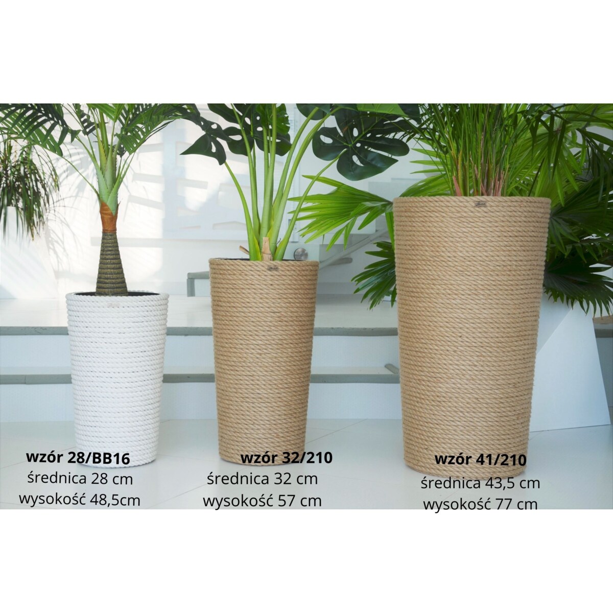 32 BOHO sznurek BIAŁA BAWEŁNA wysoka osłonka + wkład doniczka koszyk naturalny gruby sznurek LINA z trawy plecionej JUTA styl skandynawski etno loft marynistyczny wzór 32/BB16