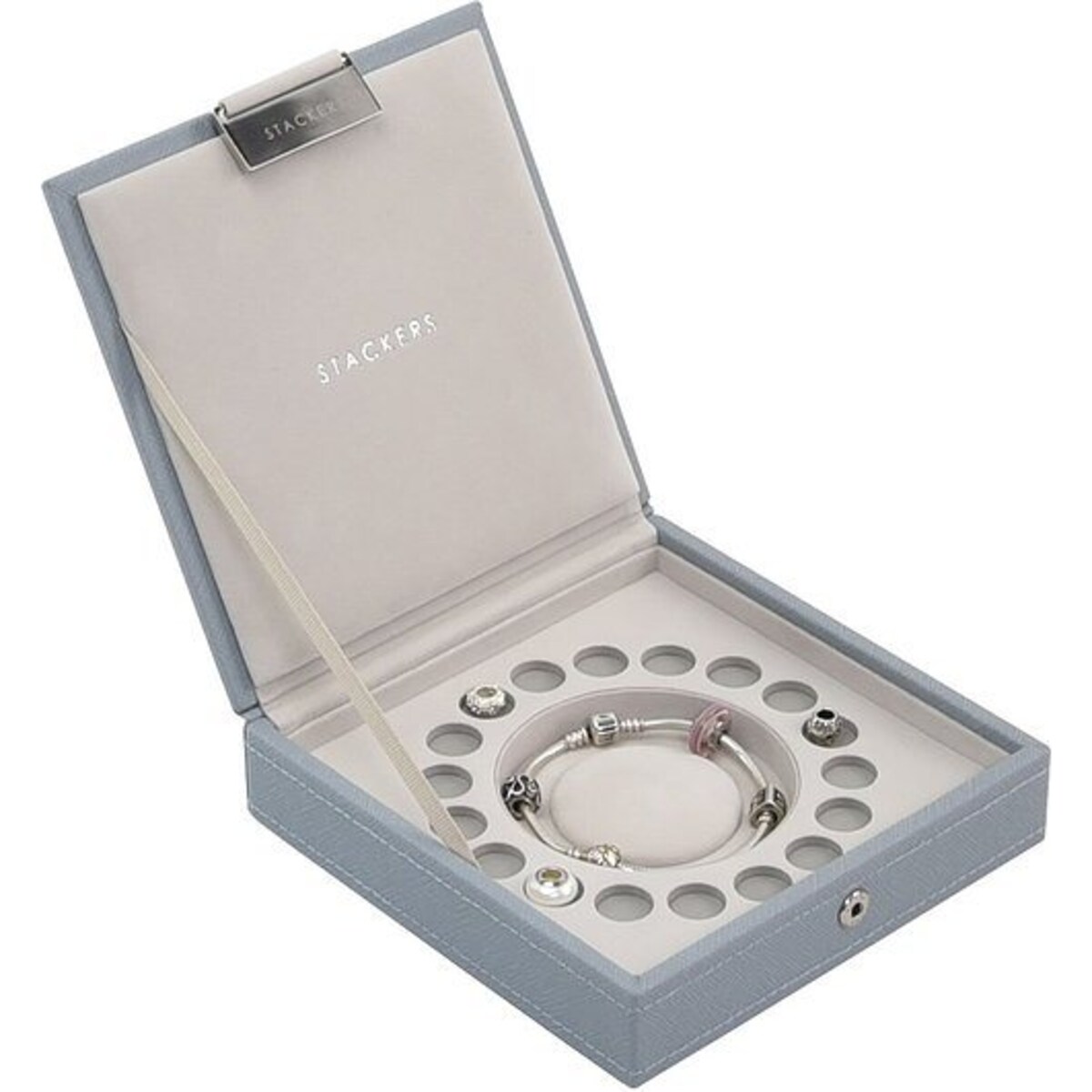Szkatułka na bransoletkę i charmsy Stackers szaroniebieska