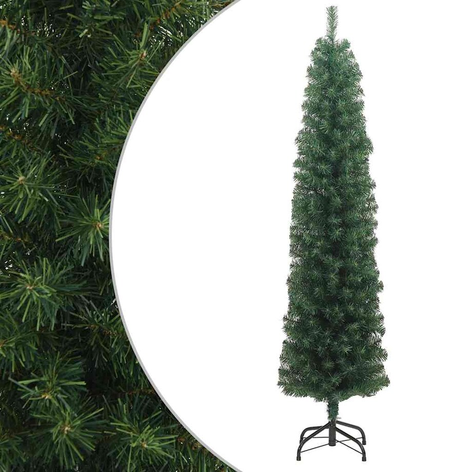 vidaXL Smukła sztuczna choinka ze stojakiem, zielona, 240 cm, PVC