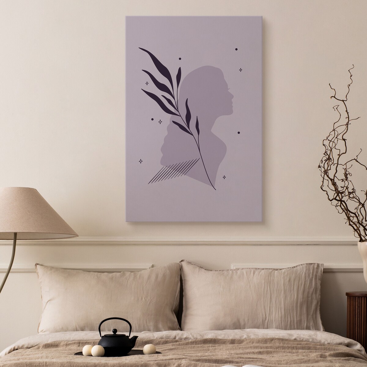 Obraz Kobiecy Portret Styl Boho Abstrakcja Liście 80x120cm