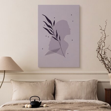 Obraz Kobiecy Portret Styl Boho Abstrakcja Liście 80x120cm