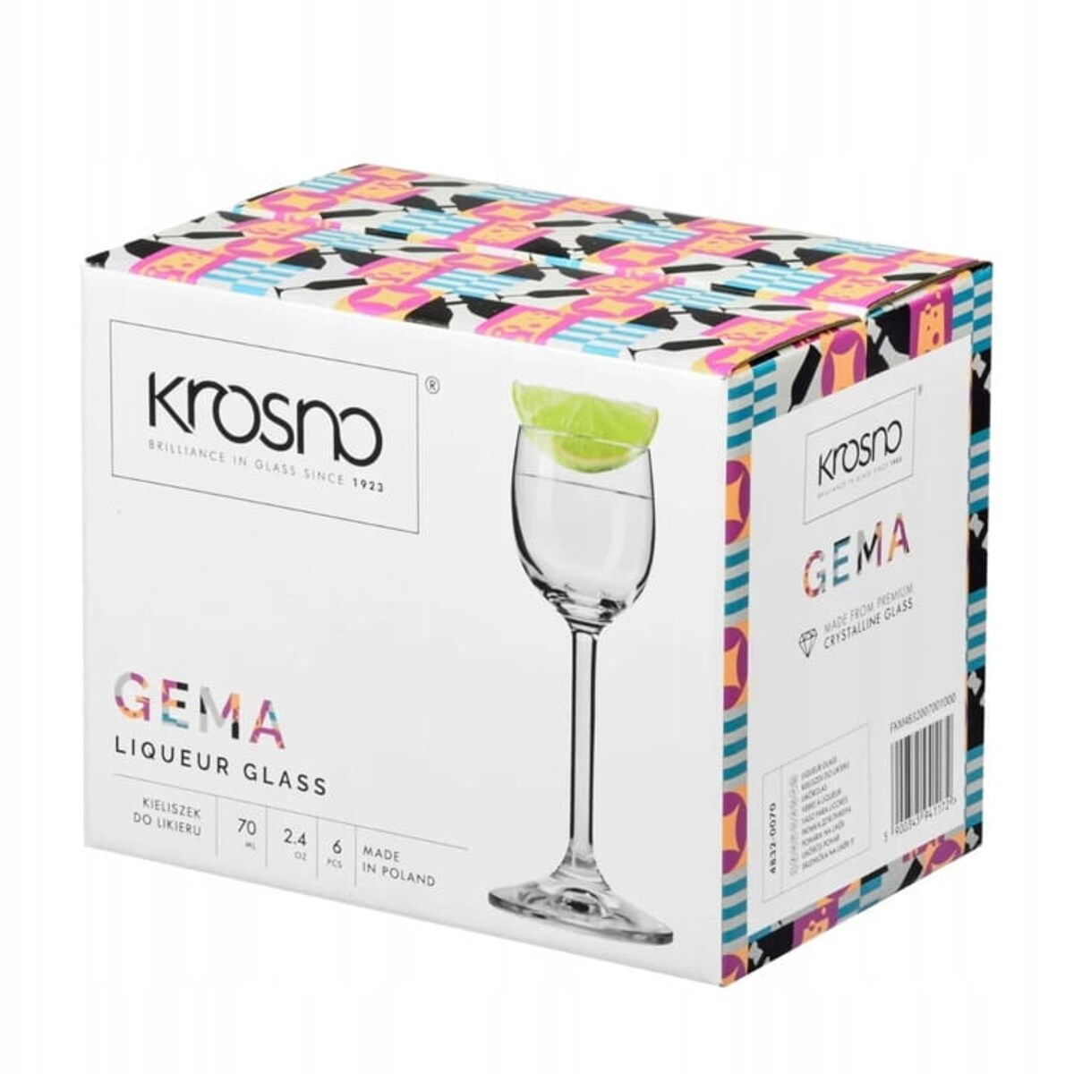 Kieliszki GEMA KROSNO 6szt 70ml do likieru nalewek wódki na nóżce