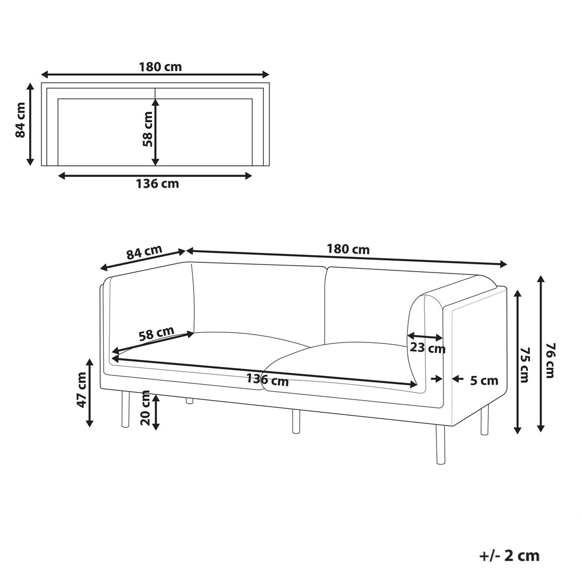 Sofa dla 2 osób VORGOD Boucle Złamana biel