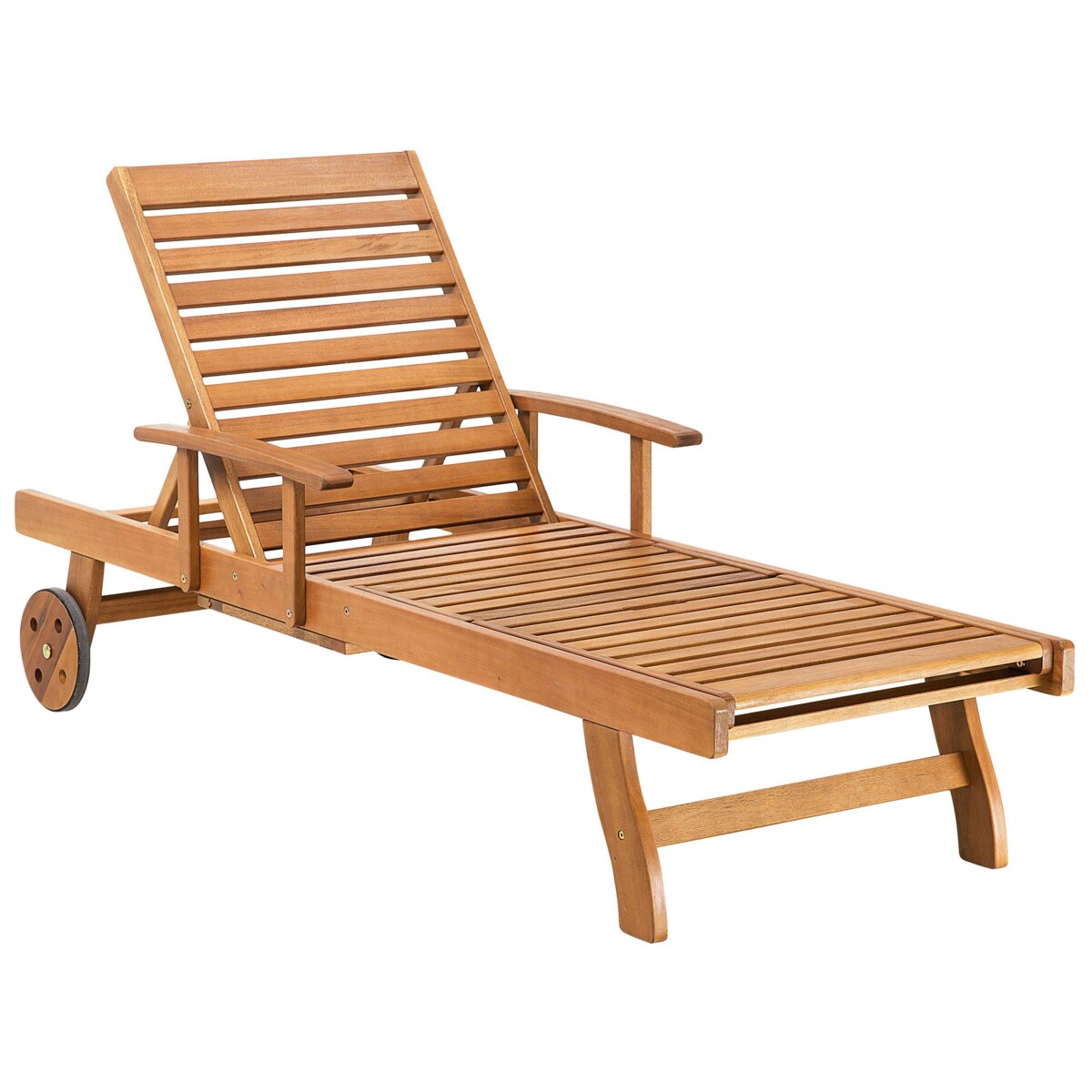 Leżak ogrodowy drewno akacjowe z poduszką niebieską JAVA