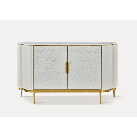 Komoda ryflowana jasno-złota Champion Glamour Premium z muszelkami 150x40x88