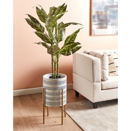 Doniczka na stojaku metalowa 31 x 31 x 58 cm biało-niebieska NEMOROSA