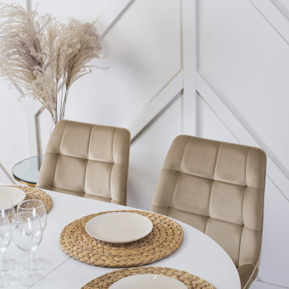 Krzesło Tapicerowane Skandynawskie Welurowe Jadalni Salon Loft Beżowe RODRI