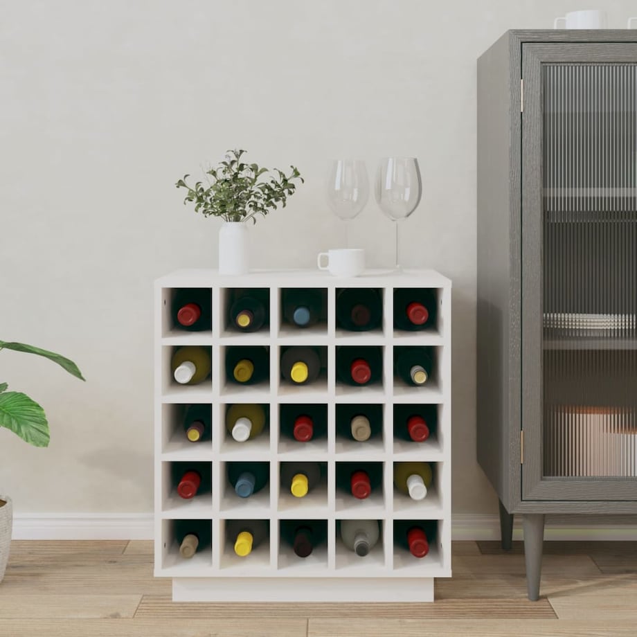 vidaXL Szafka na wino, biały, 55,5x34x61 cm, lite drewno sosnowe