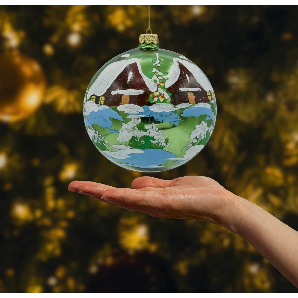 Bombki okrągłe zielone: Zimowa Chatka