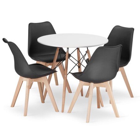 Zestaw Stół Do Jadalni Kuchni Salonu Biura Okrągły Todi 80 Cm Biały + 4 Krzesła Mark Czarne