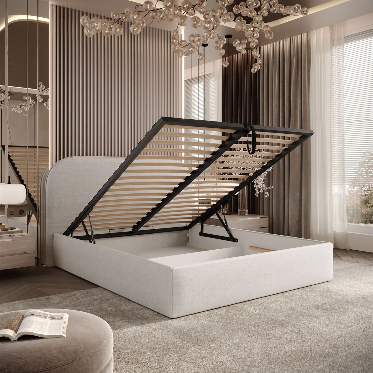 Łóżko tapicerowane OLIMPIA, pojemnik na pościel, s34, 160x200, Perfect Harmony 01