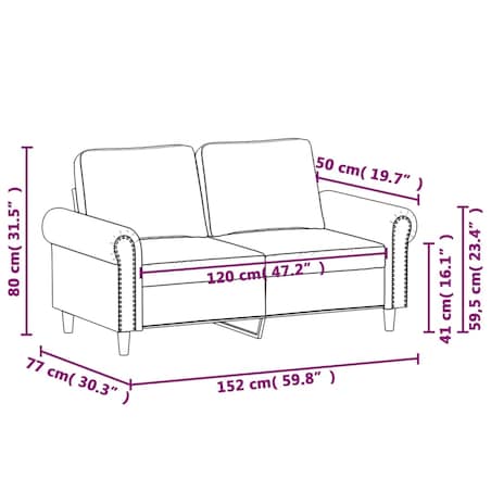 vidaXL Sofa 2-osobowa, jasnoszara, 120 cm, tapicerowana aksamitem