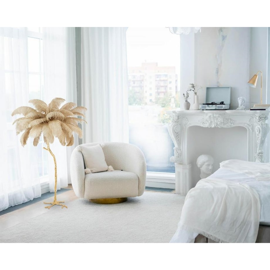 Lampa podłogowa glamour TIFFANY JL0019.BEIGE ptasie pióra mosiądz beżowa