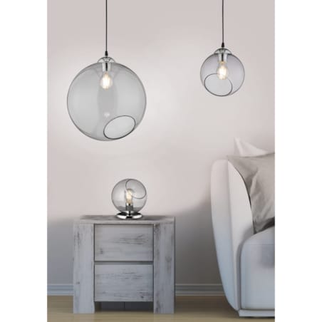 Stołowa LAMPA stojąca R50071054 nocna LAMPKA szklana kula ball chrom przydymiona
