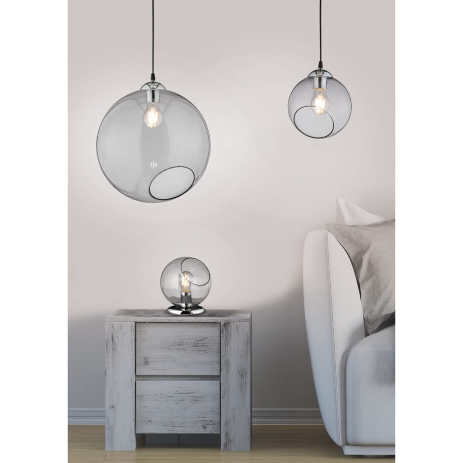 Stołowa LAMPA stojąca R50071054 nocna LAMPKA szklana kula ball chrom przydymiona