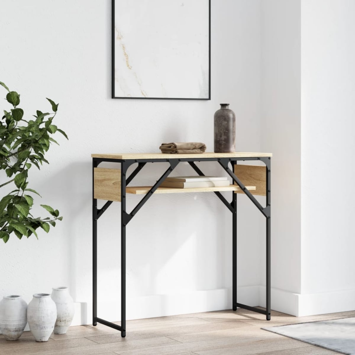 vidaXL Stolik konsolowy z półką, kolor dąb sonoma, 75x30x75 cm