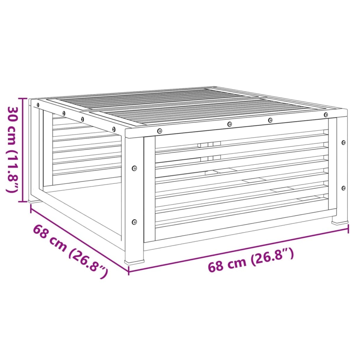 vidaXL Stolik ogrodowy, 68x68x30 cm, lite drewno akacjowe