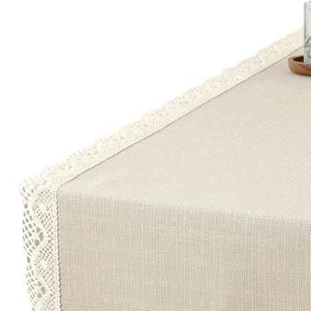 Bieżnik na stół plamoodporny P130 cappuccino z koronką K205 ecru - 40x220 cm - beżowy